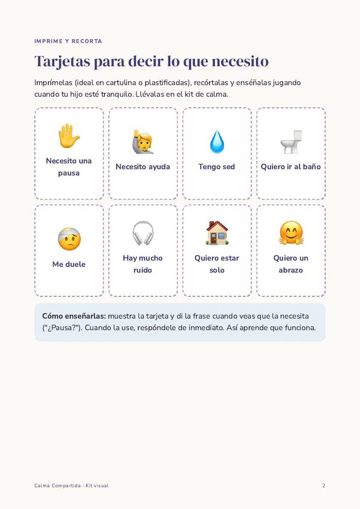 Página del regalo: tarjetas para decir lo que necesito